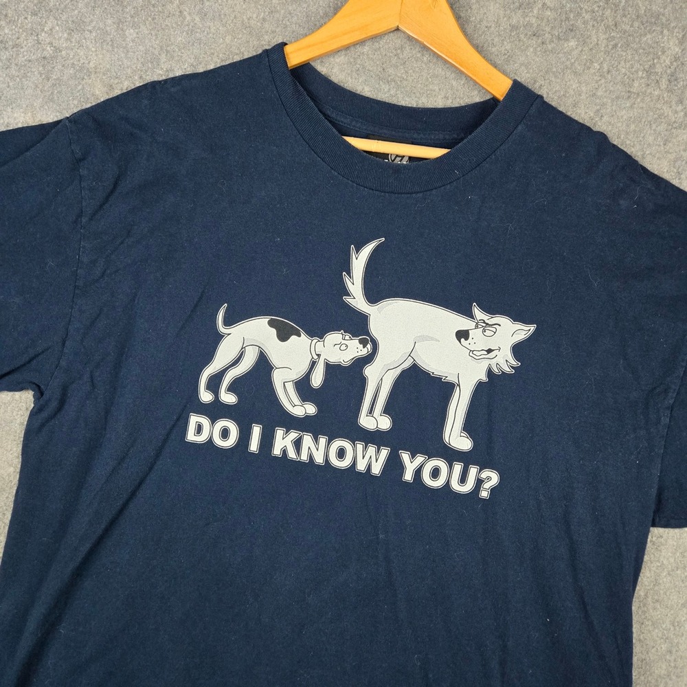 Vtg Hybrid Tees Dog Graphic Shirt Mens XL Navy Funny Novelty Tee Y2K 90s